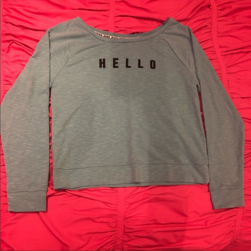 🔥NEW PINK HELLO/GOODBYE BLUE LONG SLEEVED SHIRT!